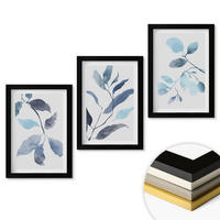 WANDBILDER 3er-Set - 20x30 cm Schwarzer Rahmen - Aquarell von blauen Blättern - Schwarz, Kunststoff (20/30cm) - ArtPrintCave
