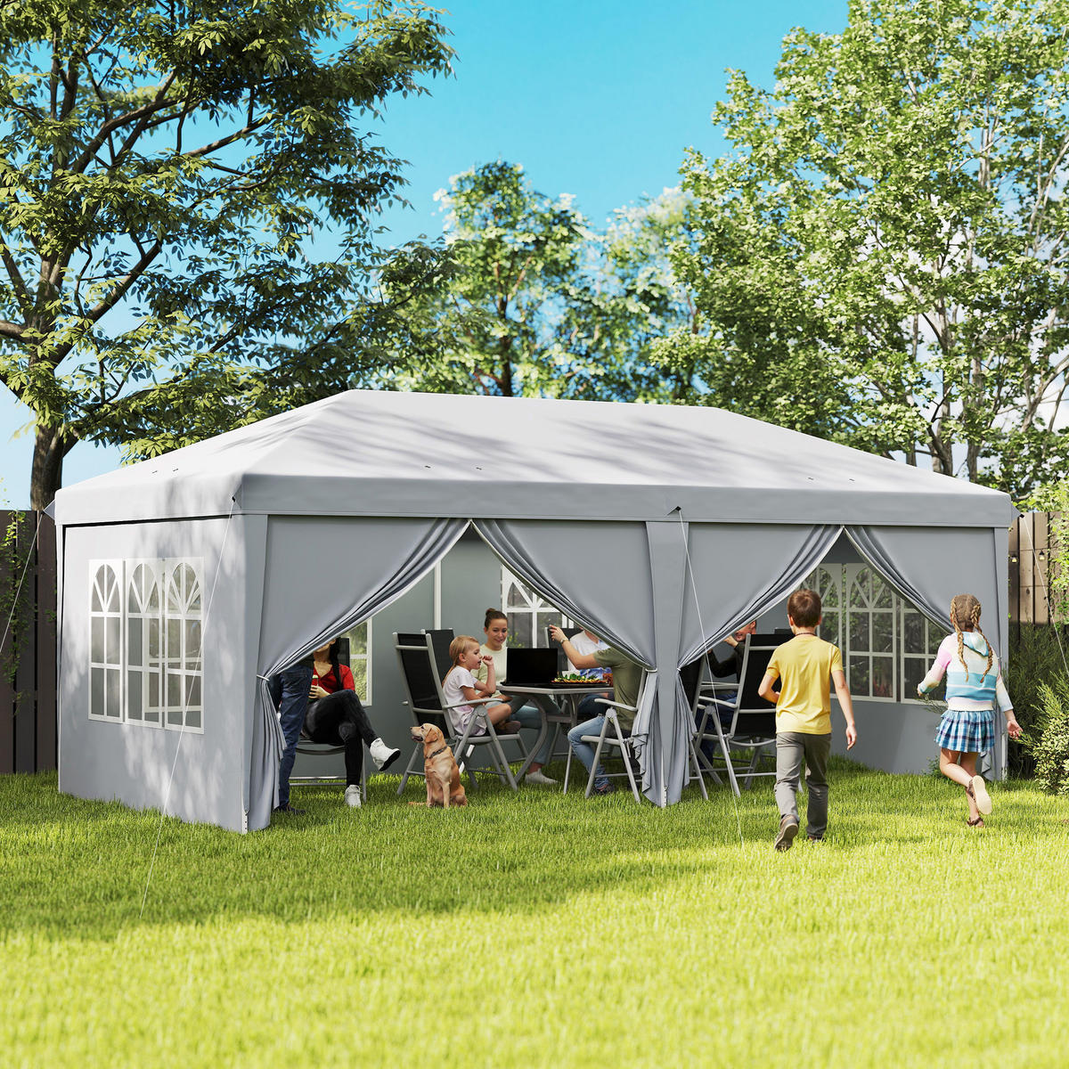 PAVILLON DE-14026 6/3 m, 4 Seitenwände, 4 Fenster Hellgrau - Hellgrau, Textil (295/270/585cm) - ComfortXL