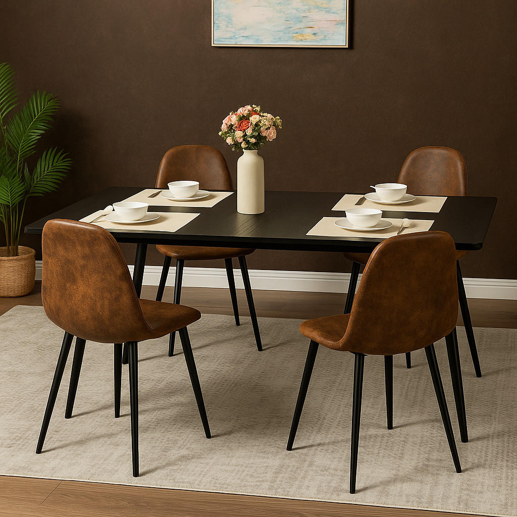 ESSTISCH SET mit ausziehbarem Tisch und 4 bequemen Stühlen - Braun, Holzwerkstoff/Metall (80/75/160cm) - Urban Meuble