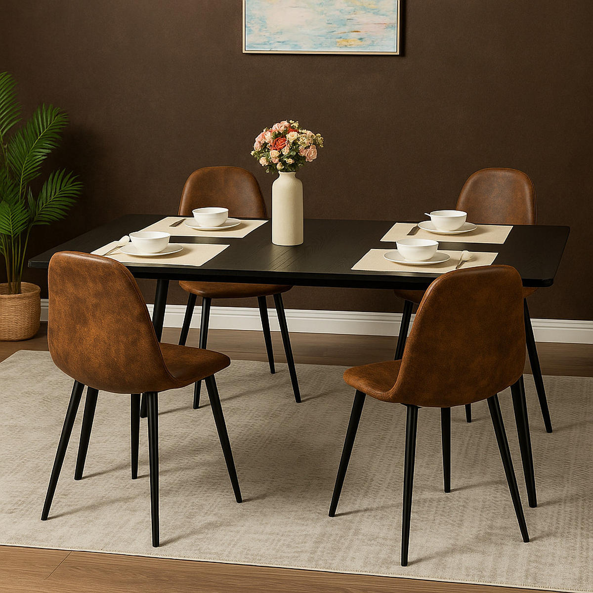 ESSTISCH SET mit ausziehbarem Tisch und 4 bequemen Stühlen - Braun, Holzwerkstoff/Metall (80/75/160cm) - Urban Meuble