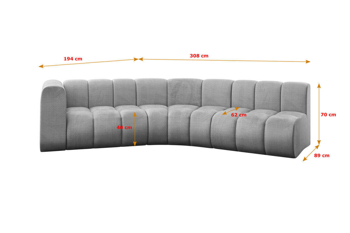 ECKSOFA modulares Sofa Karex-L1 - 308x194x70 cm Grau - Hellgrau, Holzwerkstoff/Textil (308/194cm) - ALTDECOR
