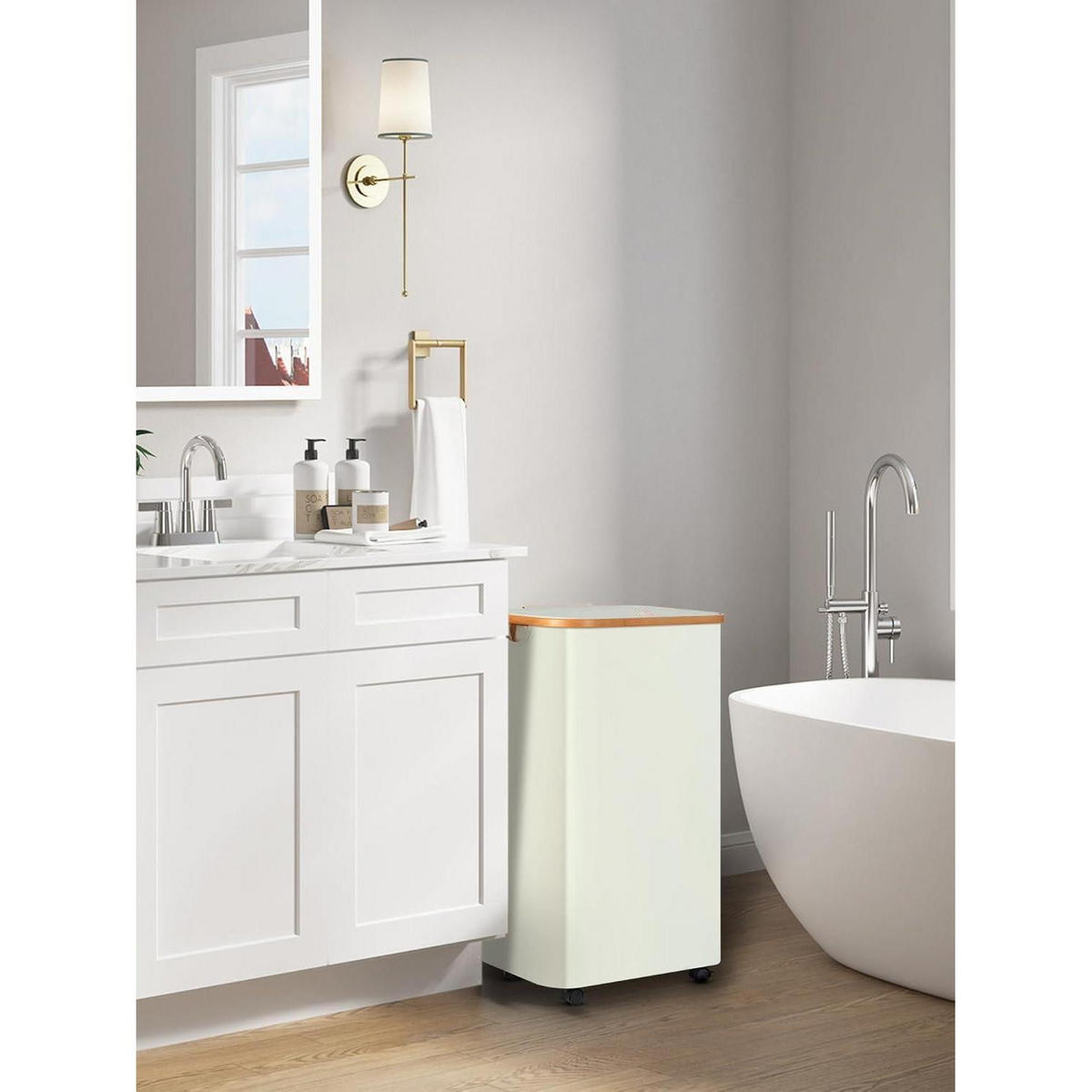 WÄSCHEKORB mit Rollen 100L Beige - Beige, Naturmaterialien (33/75/44cm)