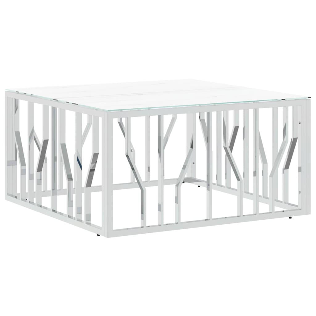 COUCHTISCH Silbern 80x80x40 cm Edelstahl und Glas - Silberfarben, Metall (80/80/40cm) - furnicato