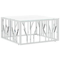 COUCHTISCH Silbern 80x80x40 cm Edelstahl und Glas - Silberfarben, Metall (80/80/40cm) - furnicato