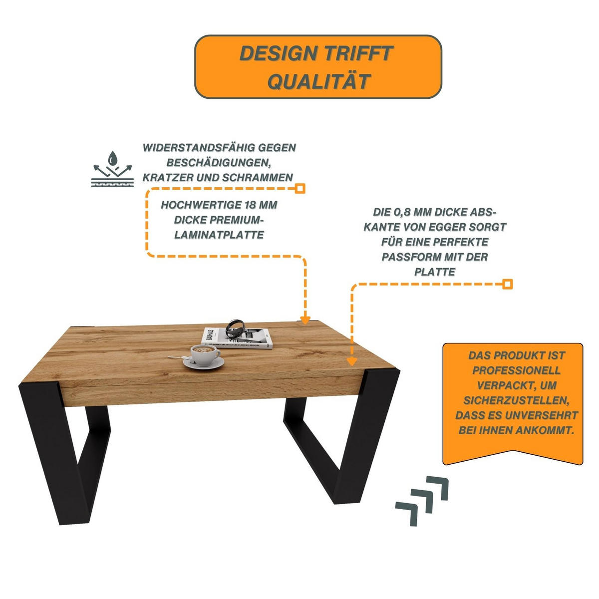 COUCHTISCH Karo II 92/44/54 - Eiche Wotan/Schwarz, Holzwerkstoff (54/92/44cm) - RAUMHIRSCH FURNITURE