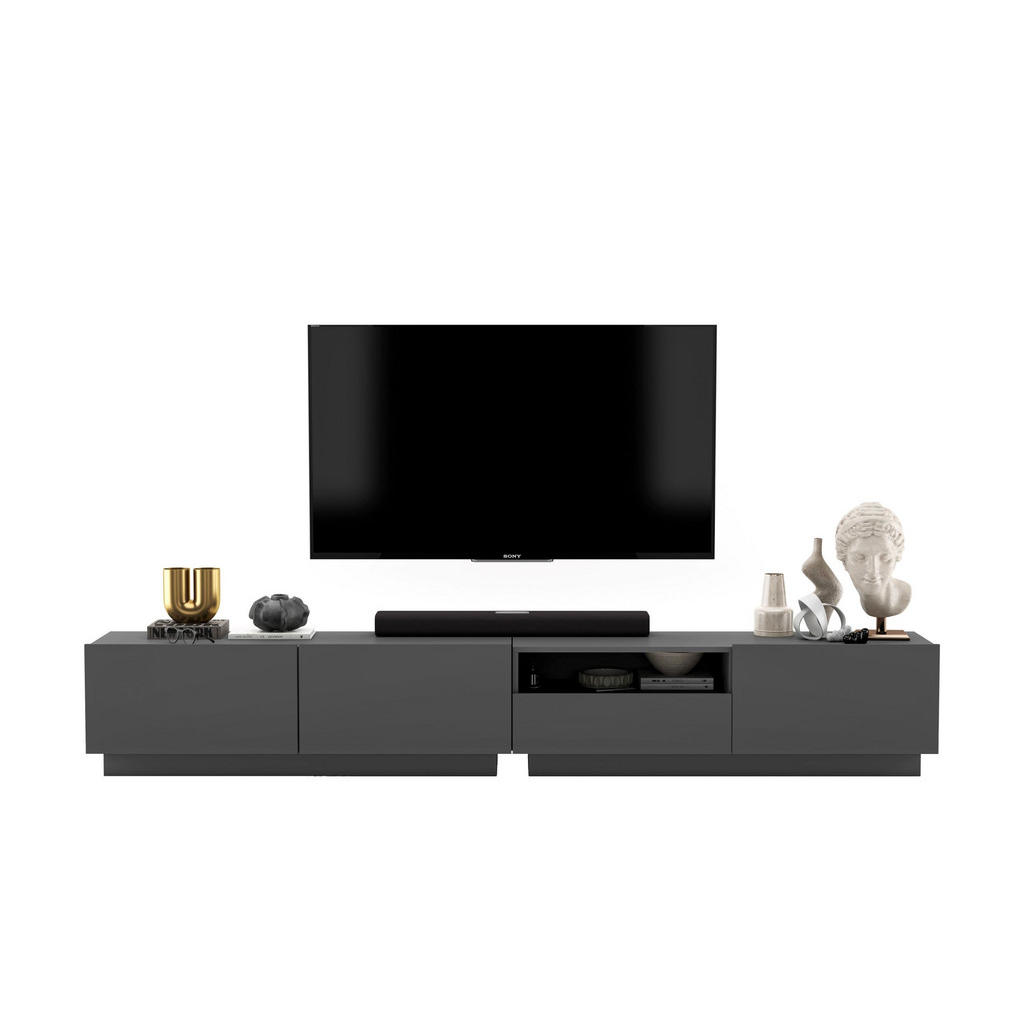 Thumbnail - Meble Lindner Tv-Lowboard, Grau, Holzwerkstoff, 4 Fächer, 1 Schubladen, Rechteckig, 240x37x35 cm, Wohnzimmer, Wohnwände,...