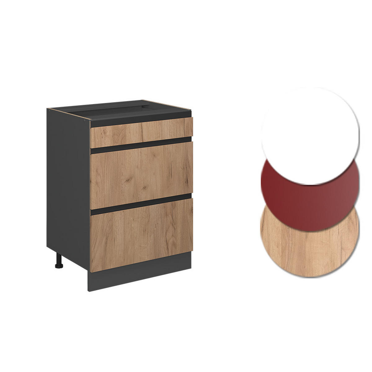 SCHUBLADENSCHRANK R-Line Goldkraft Eiche 60 cm AP Marmor - Anthrazit/Eiche Wotan, Holzwerkstoff (60/81.6/60cm) - Vicco