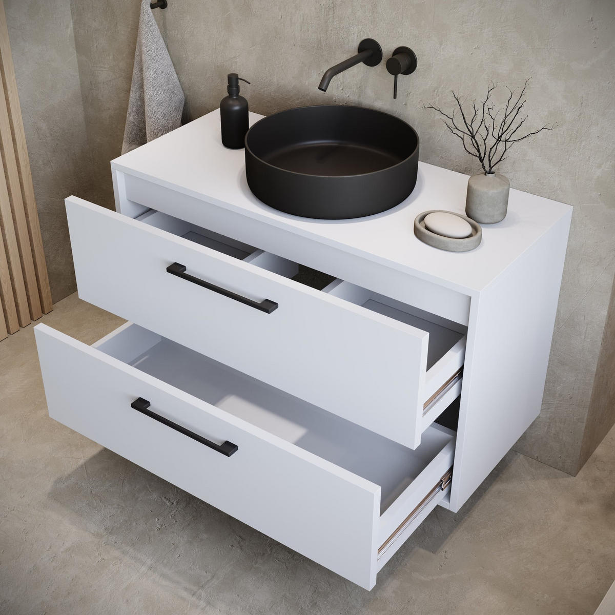WASCHBECKENUNTERSCHRANK Florence 2 Schubladen Weiß Hochglanz - 80 x 46 x 46 cm - Weiß, Holz (80/46/46cm) - Badplaats