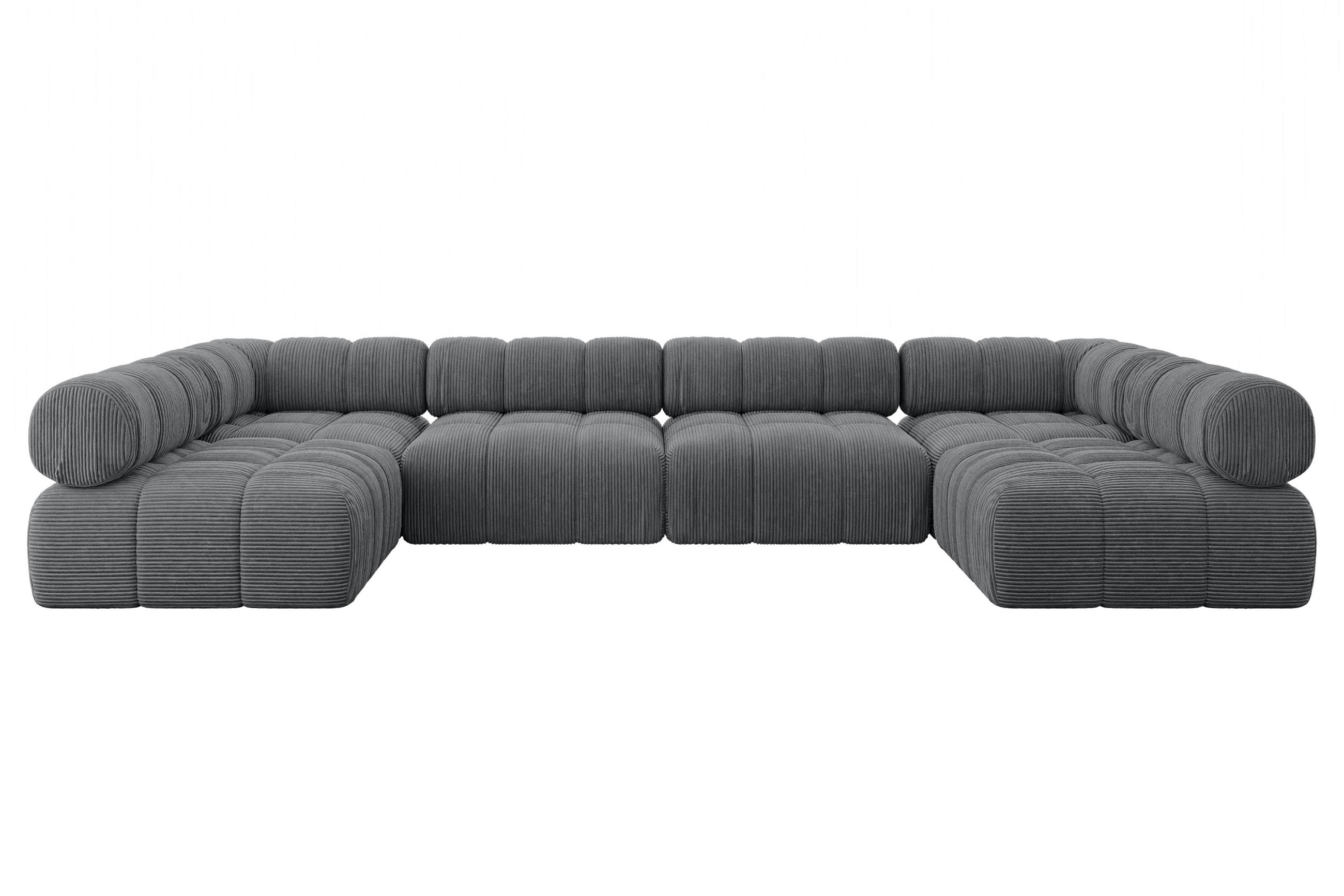 WOHNLANDSCHAFT modulares Sofa Garvo-U2 - 380x190x70 cm Dunkelgrau Cord - Dunkelgrau, Holzwerkstoff/Textil (380/70/190cm) - ALTDECOR