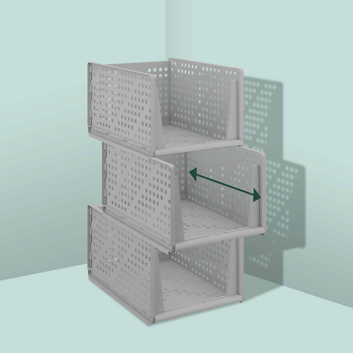 3XORGANIZÉR do skrine - sivá, plast (33.5/24.5/43.5cm) - Relaxdays