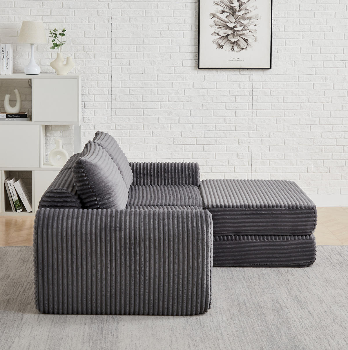 SCHLAFSOFA, Cord mit modularem Aufbau & abnehmbarer Fußstütze, 243/194/53 cm, Grau - Grau, Textil (243/53/194cm) - Redom