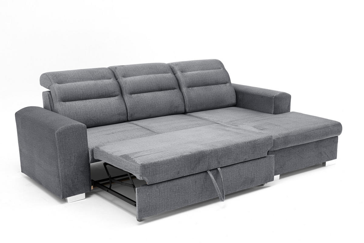 ECKSOFA CLOUD S Rechts mit Schlaffunktion 120x200 Velours Grau - Chromfarben/Grau, Holz/Kunststoff (260/155cm) - Muffo