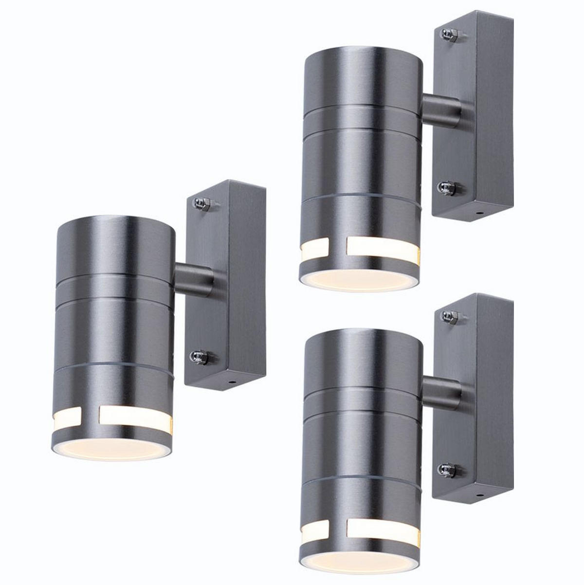 LED AUSSEN-WANDLEUCHTE Silber Glas 3er Set - Silberfarben, Glas (6/12.5/11cm)