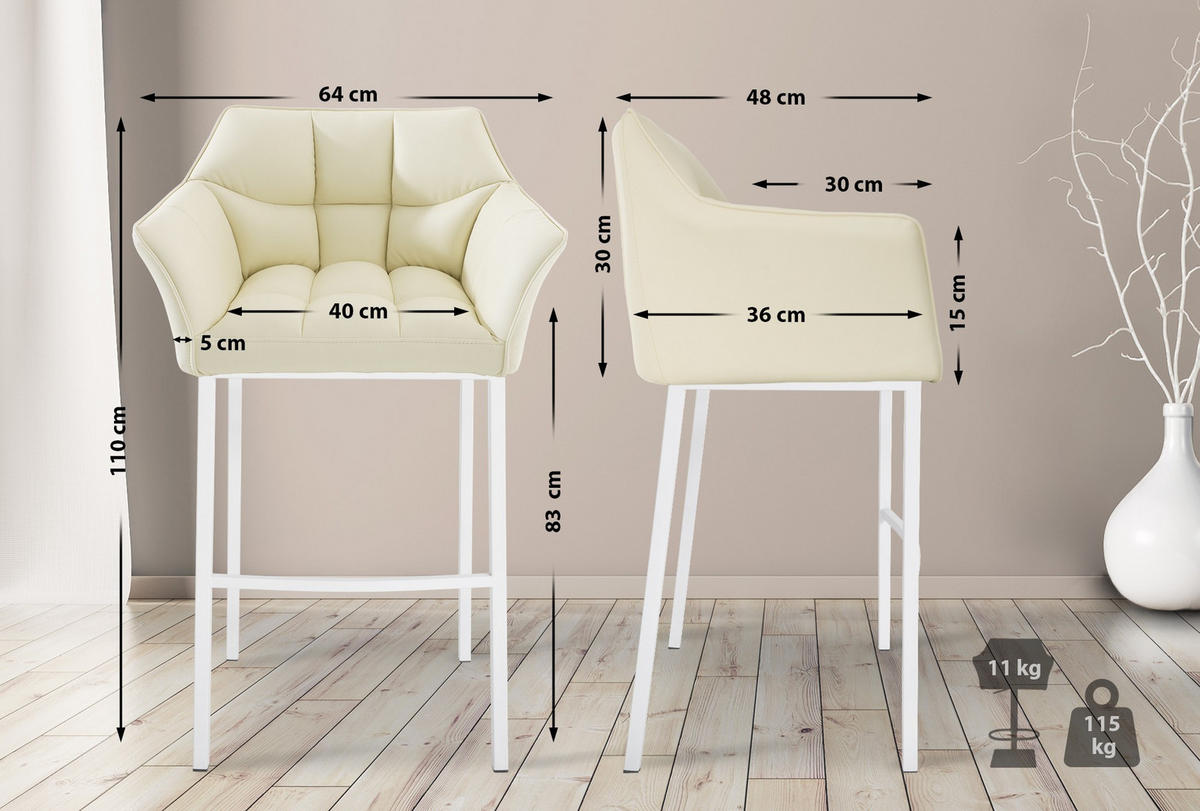 BARHOCKER Lederlook Creme - Creme/Weiß, Textil/Metall (64/110/48cm) - CLP