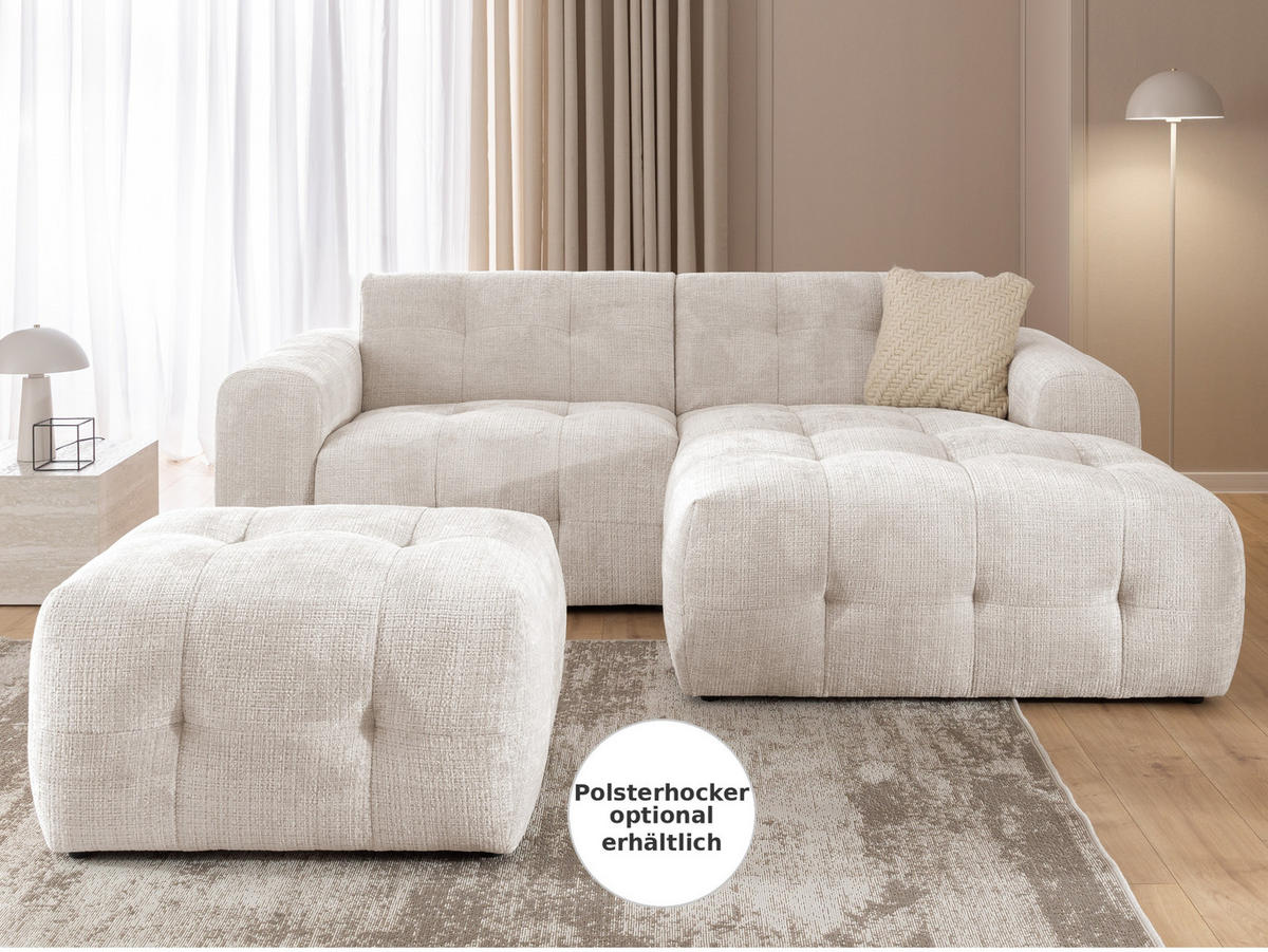 ECKSOFA mit Ottomane rechts, raffinierten Steppungen, Wellenunterfederung, B234/T161/H79 cm, Chenille-Bezug in Beige / 21035 - Beige/Schwarz, Kunststoff/Textil (234/79/161cm) - luma-home