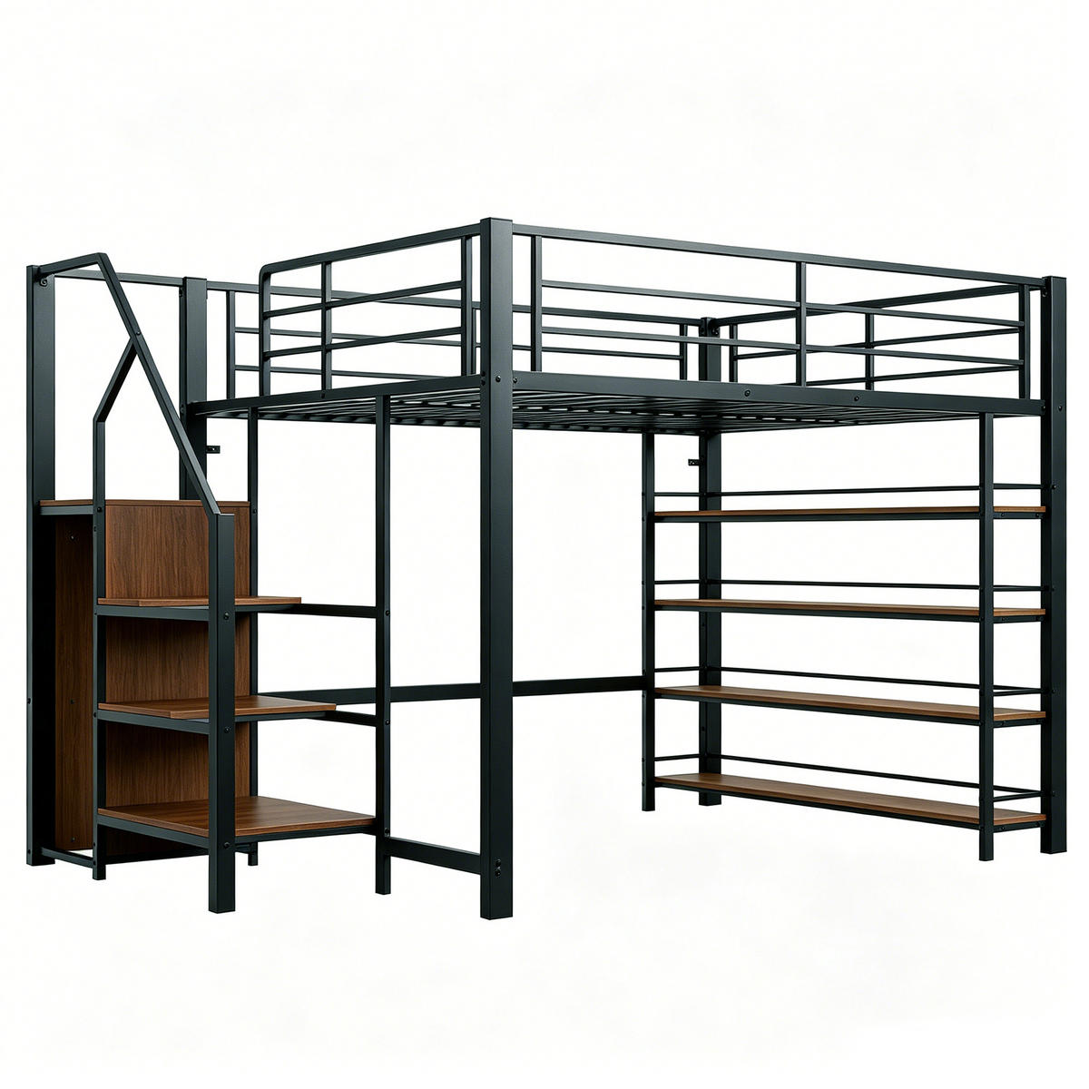 HOCHBETT mit Stauraumtreppe 140x200 cm Metall Schwarz - Schwarz, Metall (140/200cm) - Meubliv
