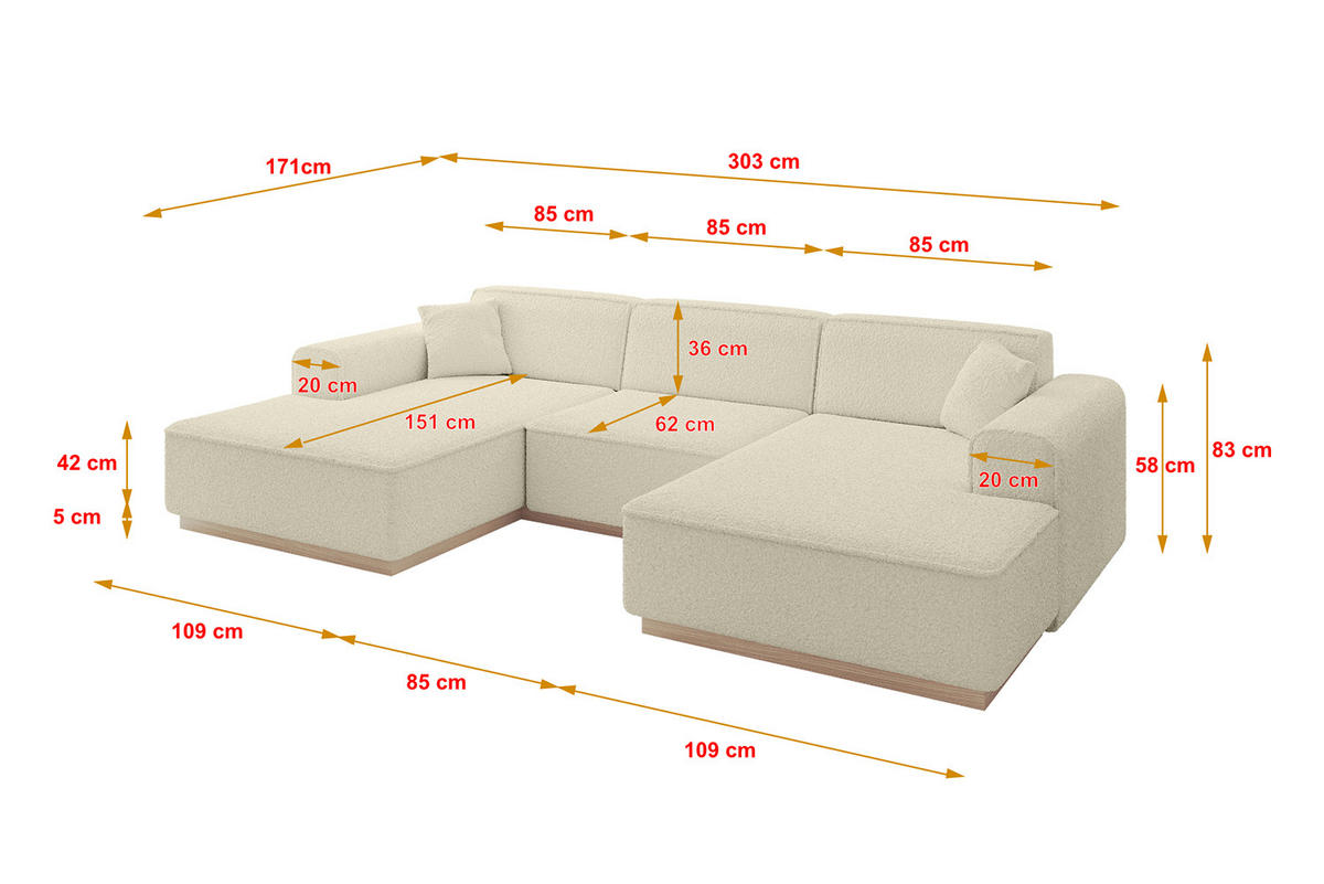 WOHNLANDSCHAFT IREA-U1 - 303x171x83 cm Beige - Champagner/Creme, Holzwerkstoff/Textil (303/83/171cm) - ALTDECOR