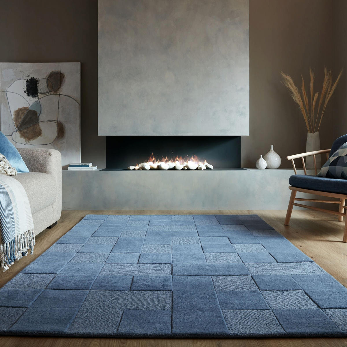 TEPPICH Wohn-/Schlafzimmer reine Wolle BORDY Blau 120x170 cm - Blau, Naturmaterialien (120/170cm) - Novatrend