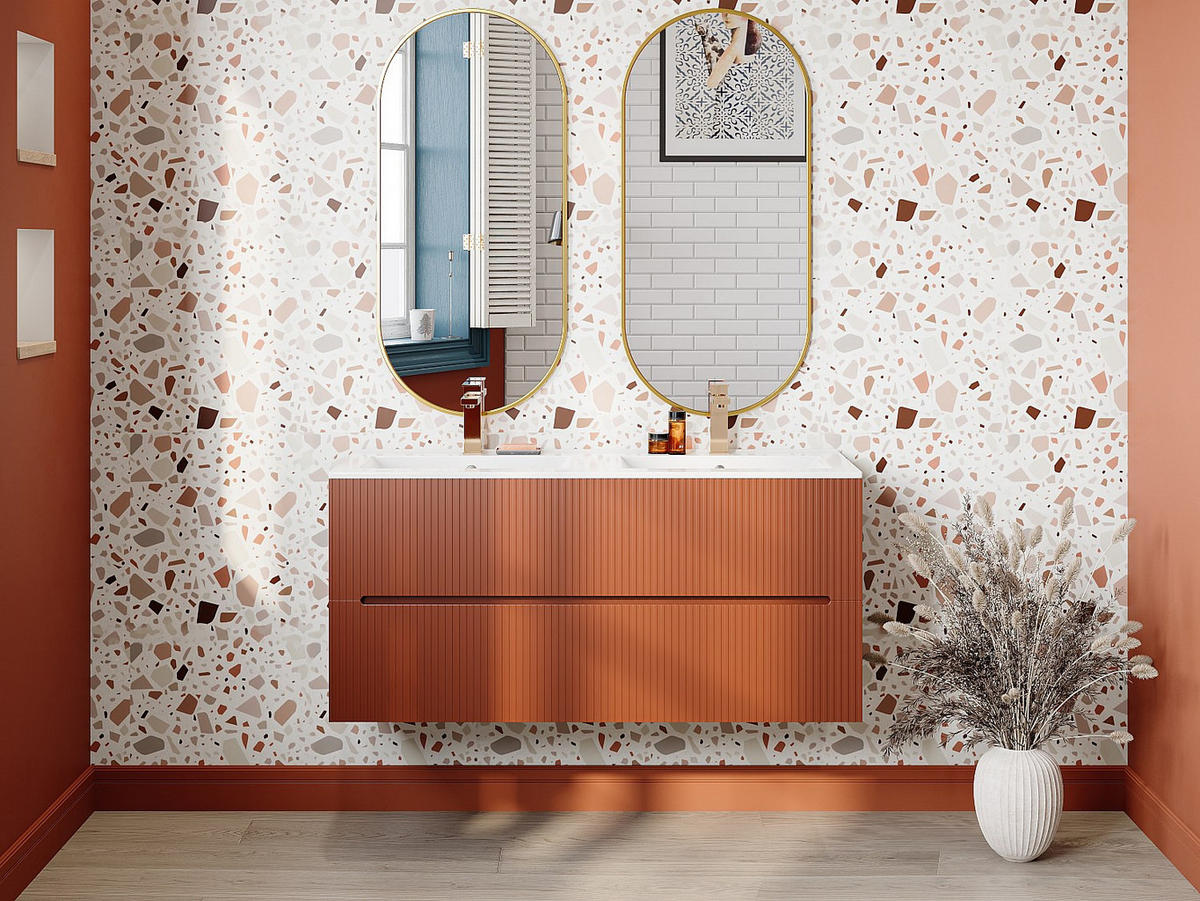 WASCHBECKENUNTERSCHRANK - 120cm x 45.5cm - MDF - terracotta - PAVANI - Braun, Holz (120/55/45.5cm) - Vente-Unique