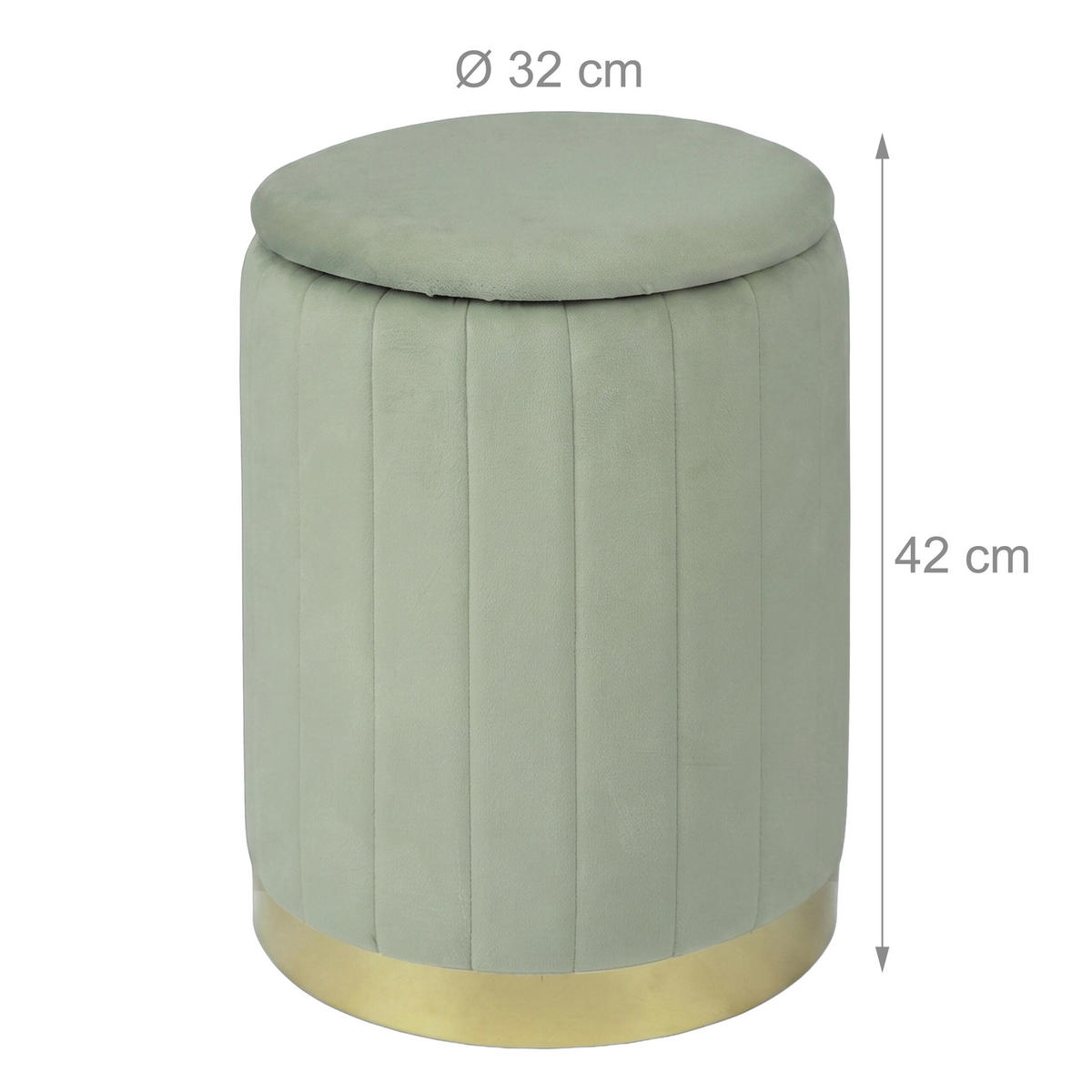 HOCKER Salbei Samt mit Stauraum goldfarbener Metallsockel - Grün, Holzwerkstoff/Textil (32/42/32cm) - Relaxdays