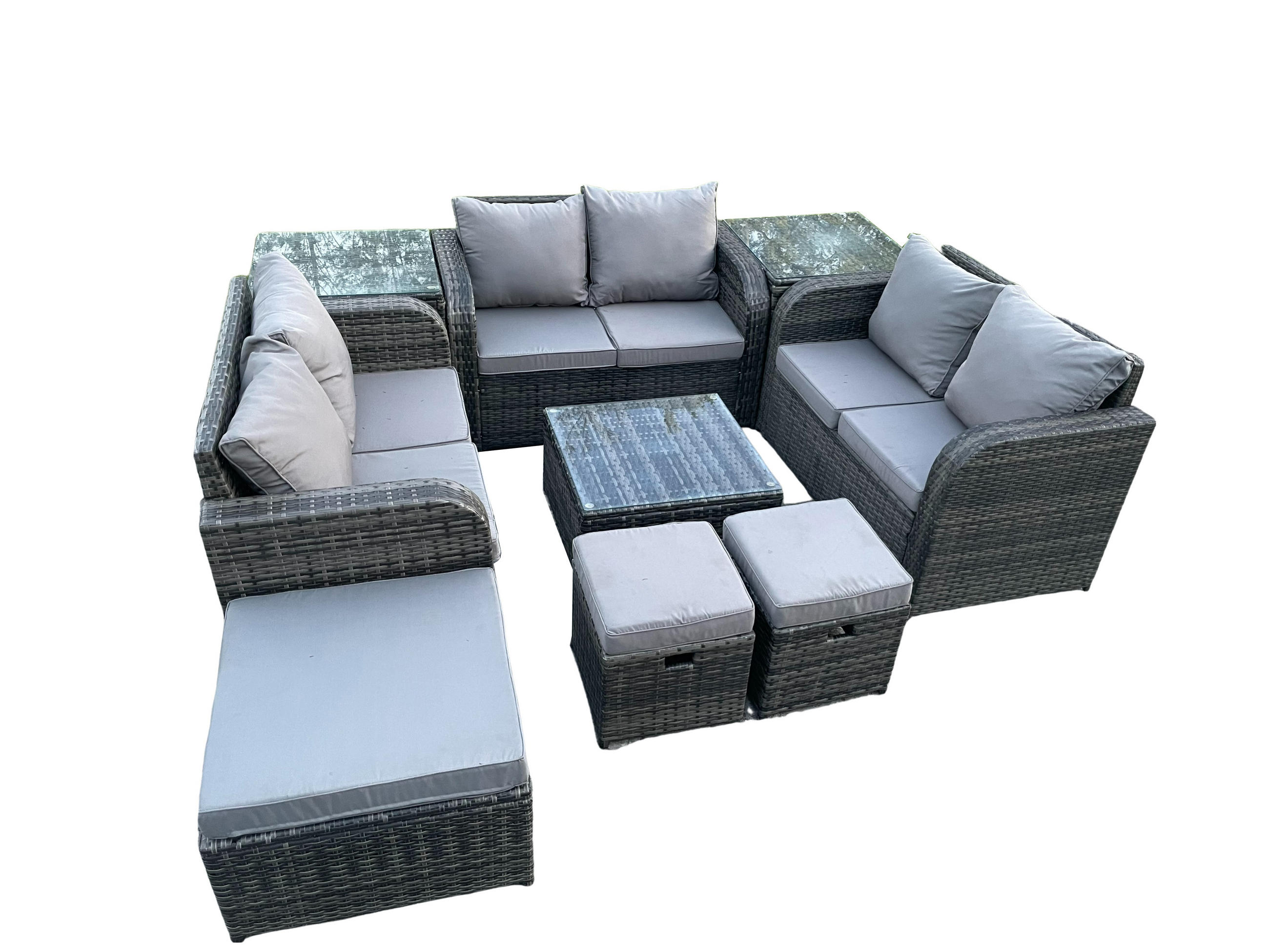 GARTENMÖBELGARNITUR Polyrattan Dunkelgrau 9-Sitzer - Dunkelgrau, Metall - Fimous