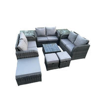 GARTENMÖBELGARNITUR Polyrattan Dunkelgrau 9-Sitzer - Dunkelgrau, Metall - Fimous