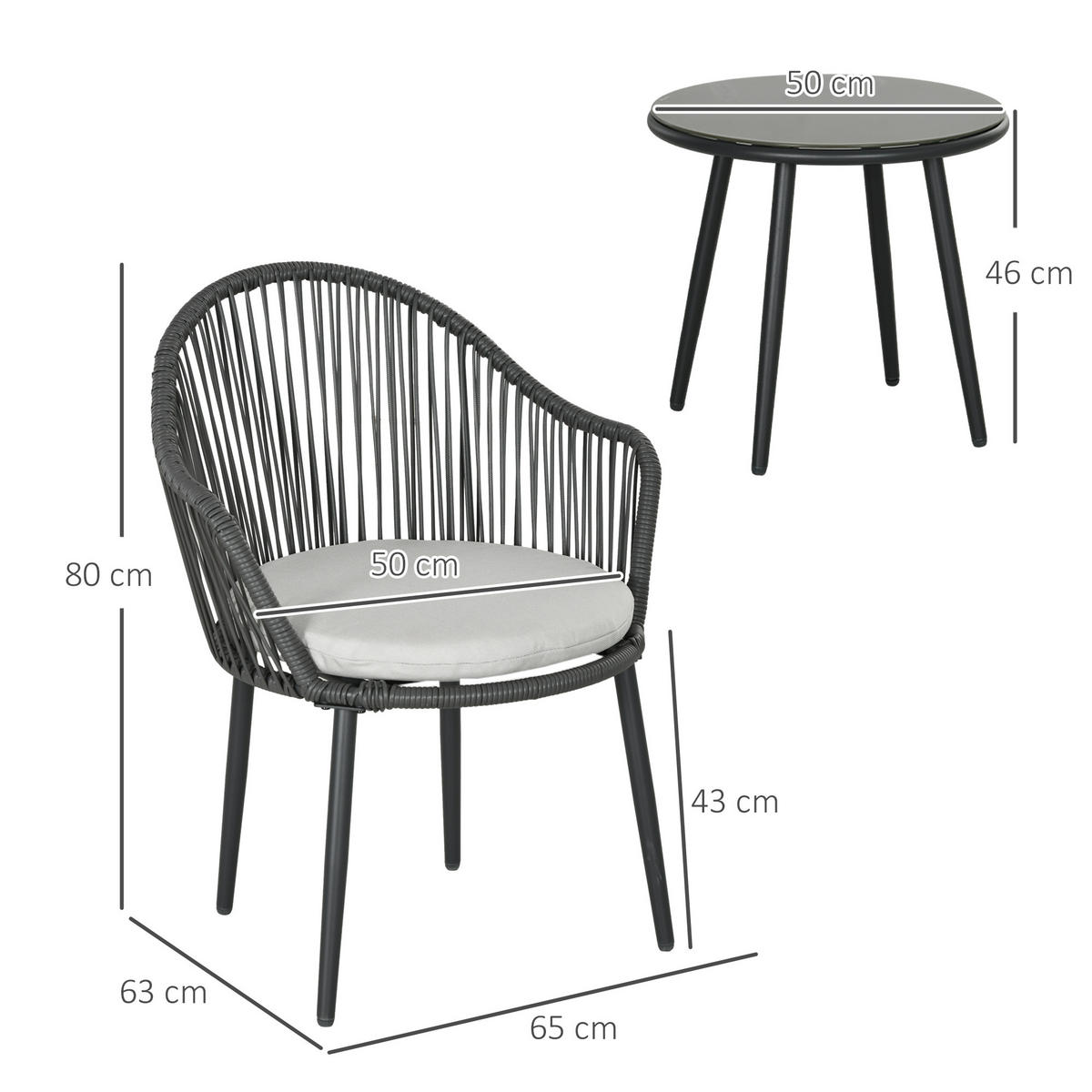 GARTENMÖBEL Set, Stahl, PE, Dunkelgrau - Dunkelgrau, Metall - Outsunny