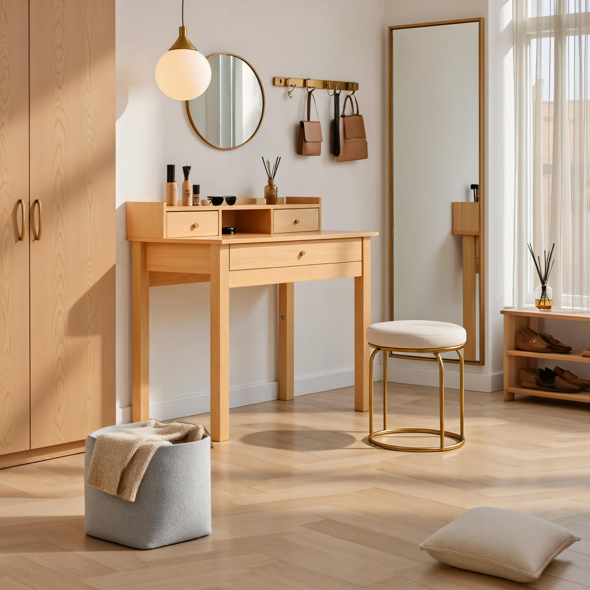 SCHMINKTISCH Holzoptik mit Schubladen & Ablage - Braun, Holzwerkstoff (50/90/100cm) - Urban Meuble