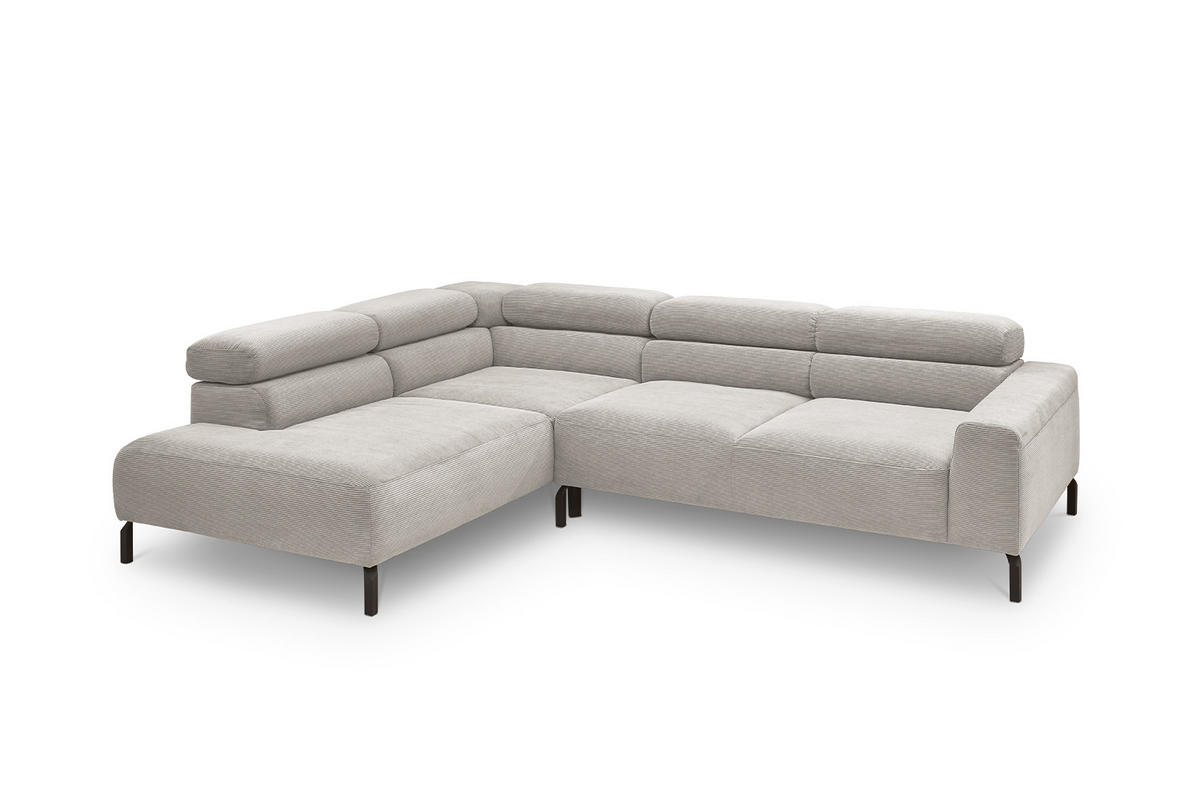 ECKSOFA MIT MOTORISCHEM SITZVORZUG DELIA Silber Cord - Silberfarben/Schwarz, Textil/Metall (276/219cm) - KAWOLA
