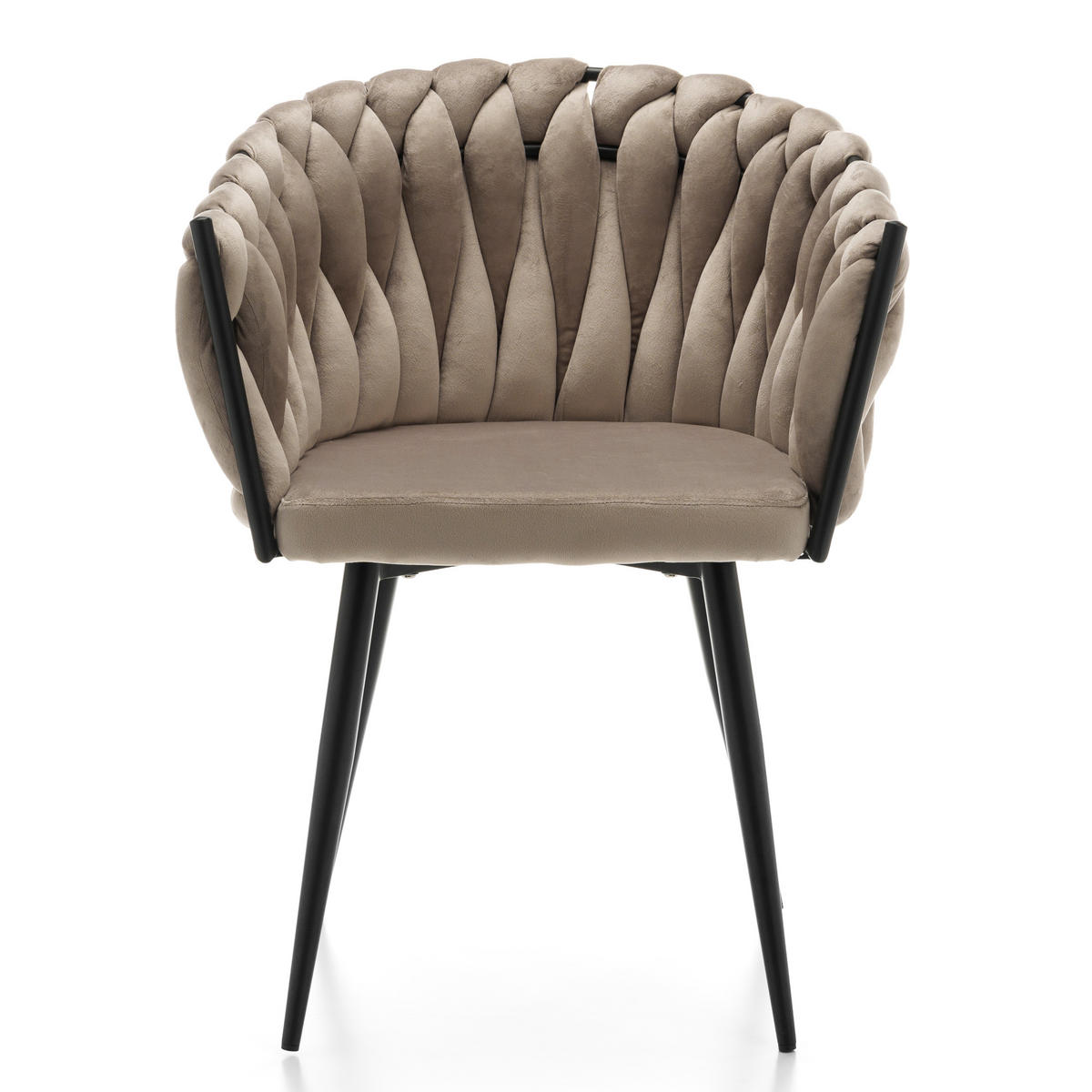 STUHL LATINA gepolstert mit Steppung - dunkelbeige - Samt Velours - Beige/Schwarz, Textil/Metall (60/83/55cm) - NEW HOME