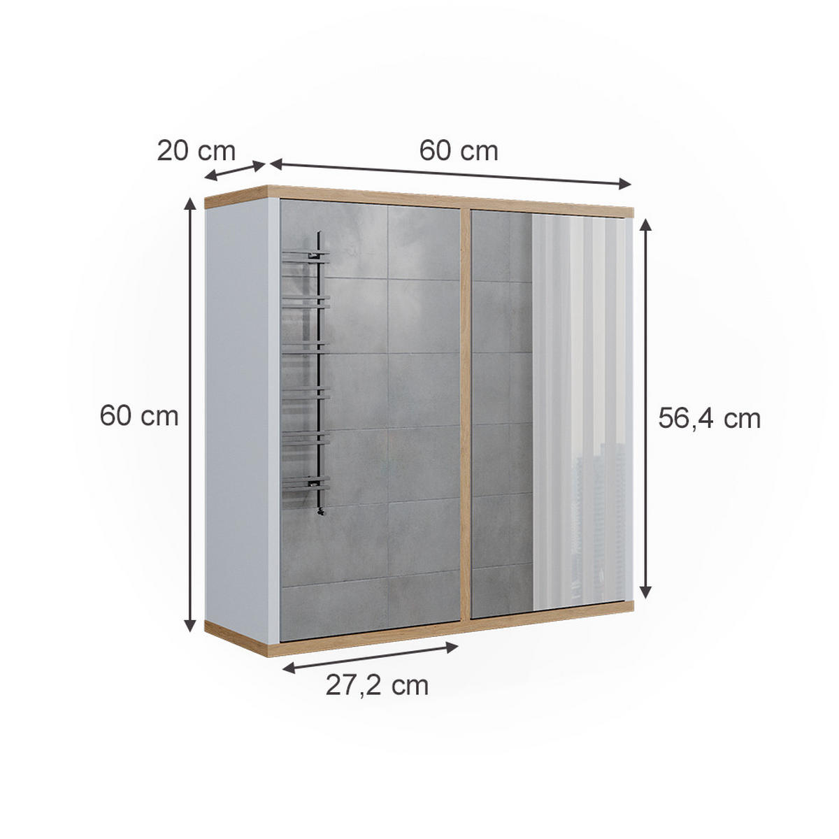 BADSPIEGELSCHRANK Didi Weiß/Artisan 60 x 60 cm mit zwei Spiegeltüren - Weiß/Eiche Artisan, Holzwerkstoff (60/60/20cm) - Vicco