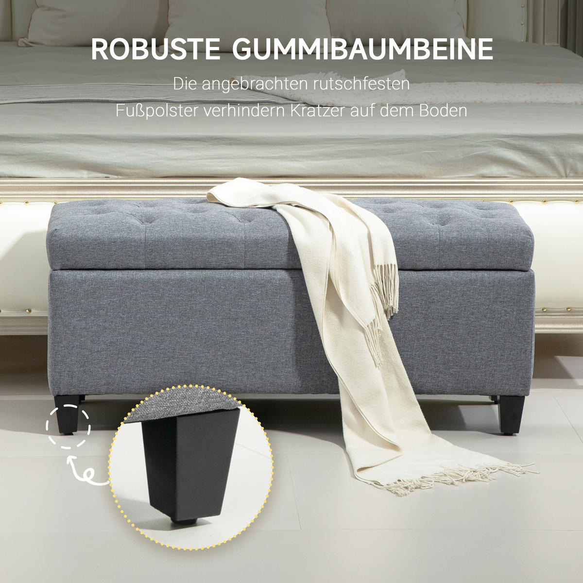 LUXUS Sitzbank Polsterbank mit Stauraum Armlehnen Polyester Holz Hellgrau - Hellgrau, Kunststoff (40/44/100cm) - HOMCOM