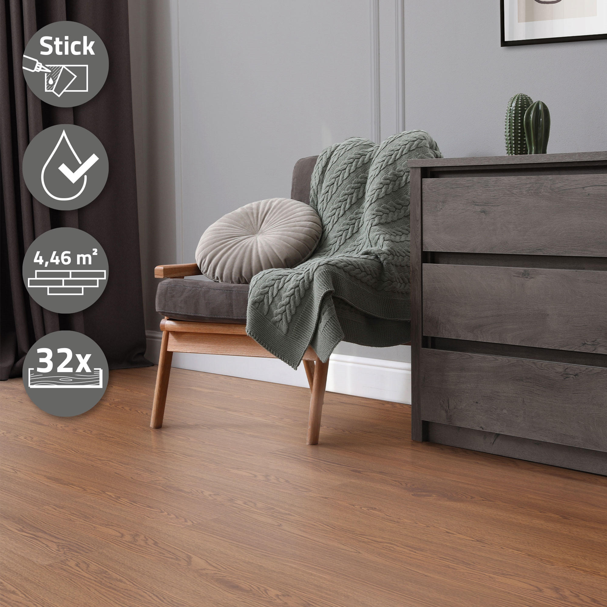 VINYLBODEN selbstklebend 4,46m²/32 Dielen Roteiche - Braun, Kunststoff (91.5/15.3/91.5cm) - ML-DESIGN