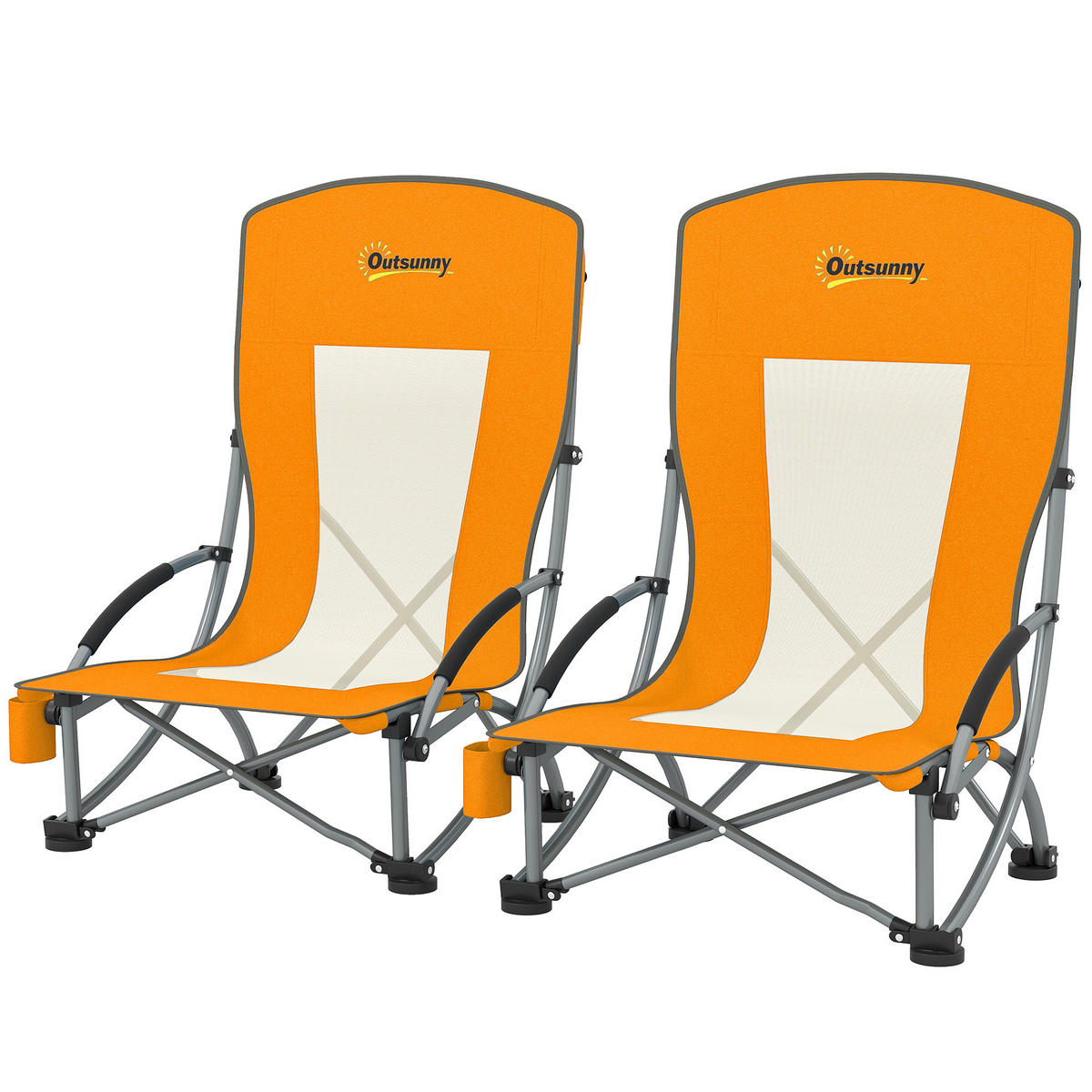GARTENKLAPPSESSEL DE-15694 2er-Set mit Getränkehalter Orange - Orange, Metall (58/79/70cm) - ComfortXL