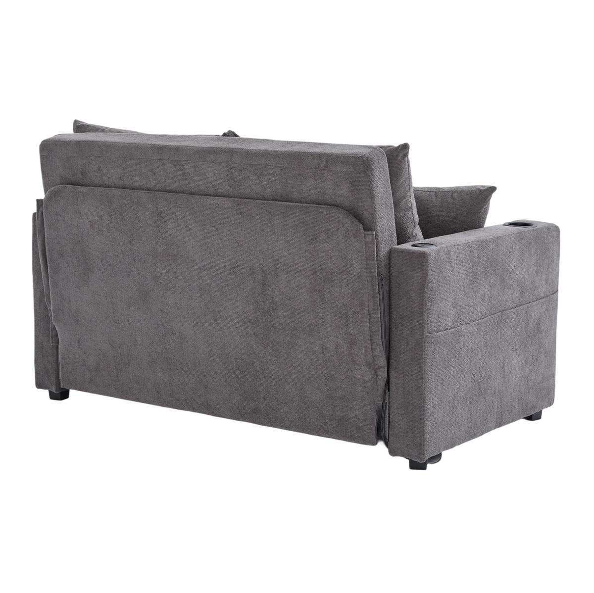 SCHLAFSOFA 136/200 cm aus Chenille mit Ausziehfunktion, Armlehnentaschen und 4 Kissen, Grau - Grau, Textil (139/83/73cm) - Redom