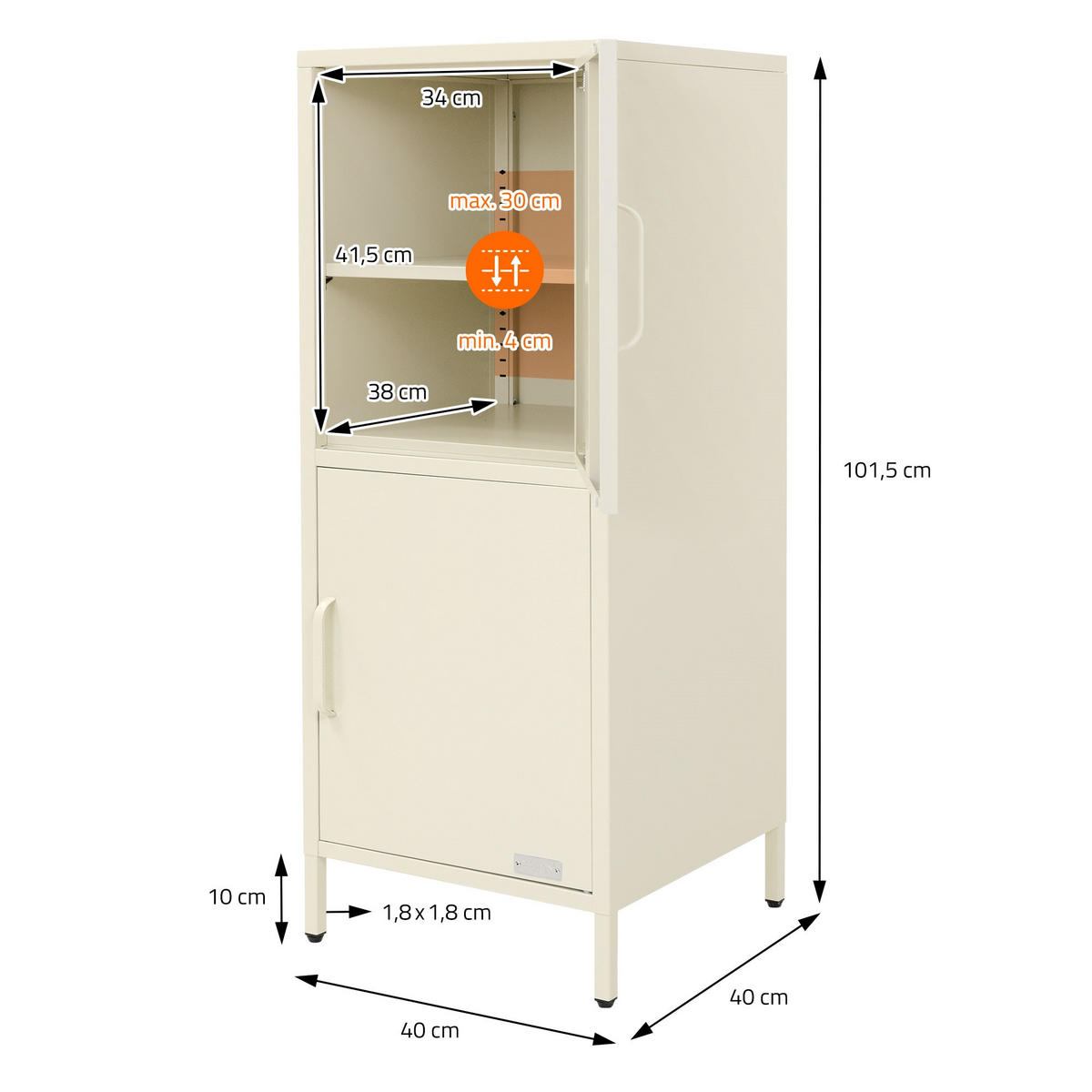 AKTENSCHRANK 40x101,5x40 cm Creme aus Stahl mit 2 Türen - Creme, Metall (40/101.5/40cm) - ML-DESIGN