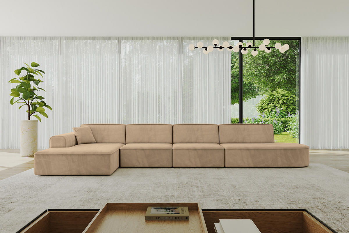 ECKSOFA Ottomane Links IREA-L3-v3 - 413x171x79 cm Beige - Beige, Holzwerkstoff/Textil (413/171cm) - ALTDECOR