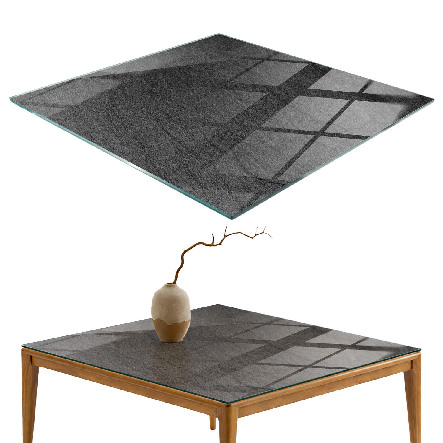 TISCHPLATTE 50x50 cm Natürliche Steinstruktur - Schwarz, Glas (0.4/50/50cm) - TULUP