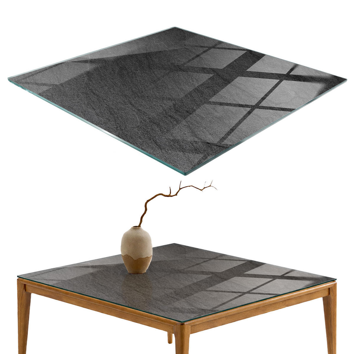 TISCHPLATTE 50x50 cm Natürliche Steinstruktur - Schwarz, Glas (0.4/50/50cm) - TULUP