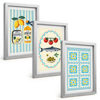 BILDER SET 3er Set - 20x30 cm Silberner Rahmen - Illustrationen von Küchen im mediterranen Stil - Silberfarben, Kunststoff (20/30cm) - TULUP