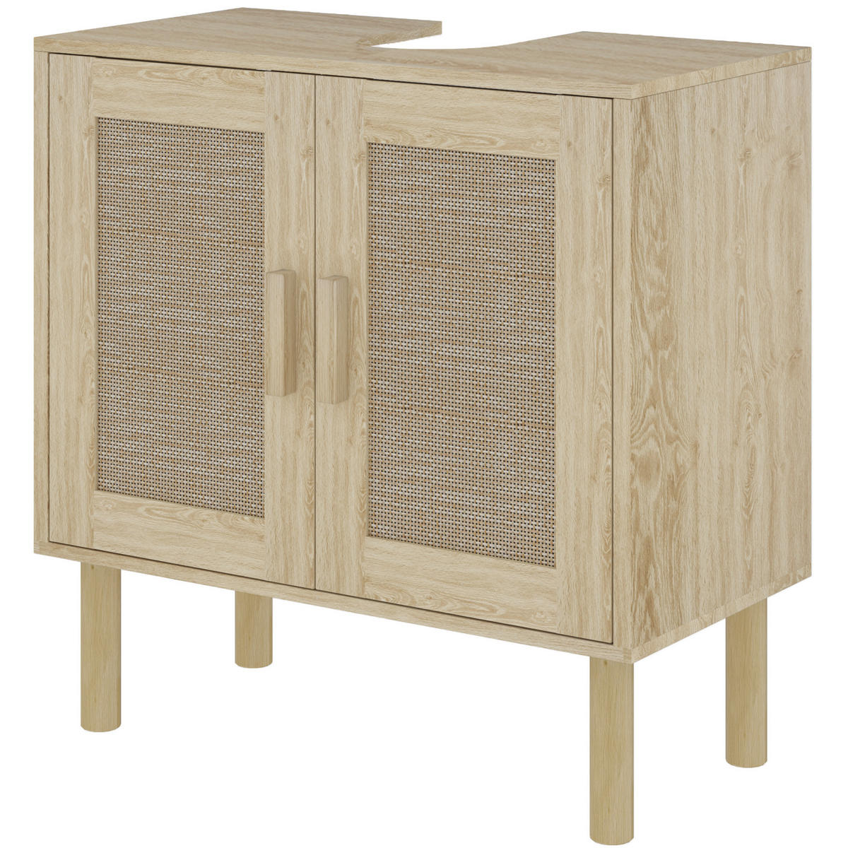 WASCHBECKENUNTERSCHRANK DE-15898 U-Aussparung, 2 Ebenen mit Rattantüren Eiche - Eichefarben, Holzwerkstoff (60/60/30cm) - ComfortXL