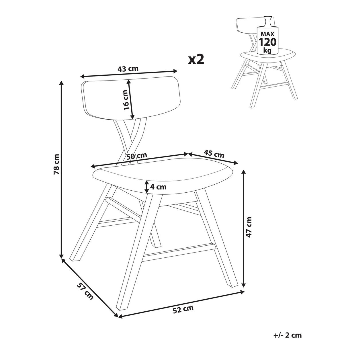 ESSZIMMERSTUHL 2er-Set Hellbraun Leland - Hellbraun/Grau, Holz (52/78/57cm) - Beliani