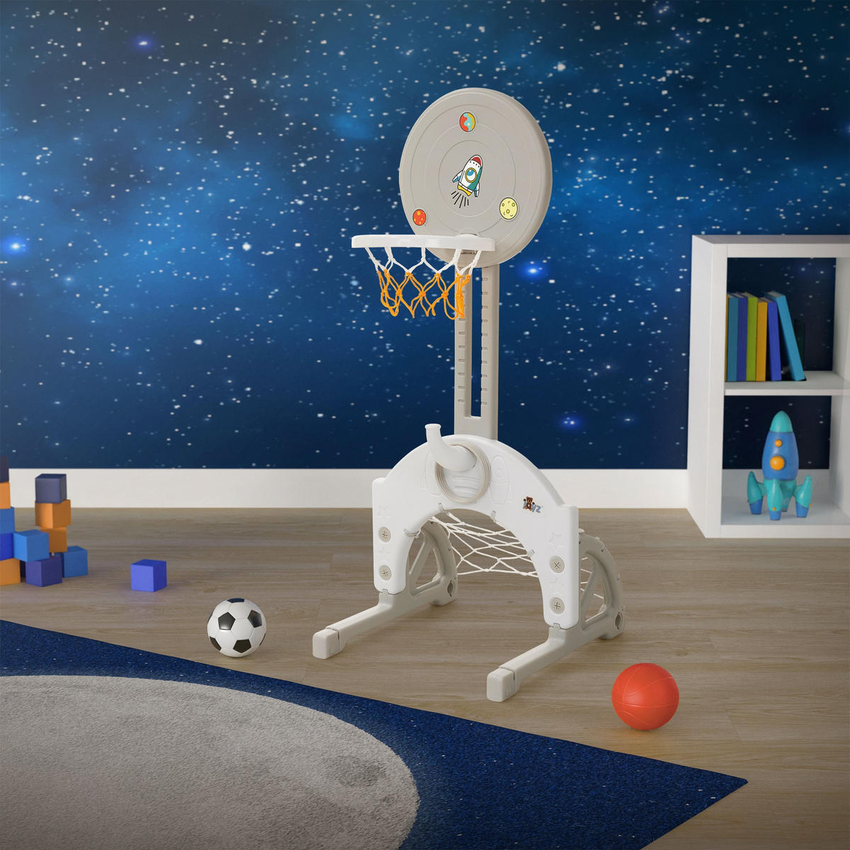 DĚTSKÁ BASKETBALOVÁ KOŠOVÁ SADA 50x89–115x50 cm z plastu, šedá-bílá - šedá, plast (50/50cm) - Joyz