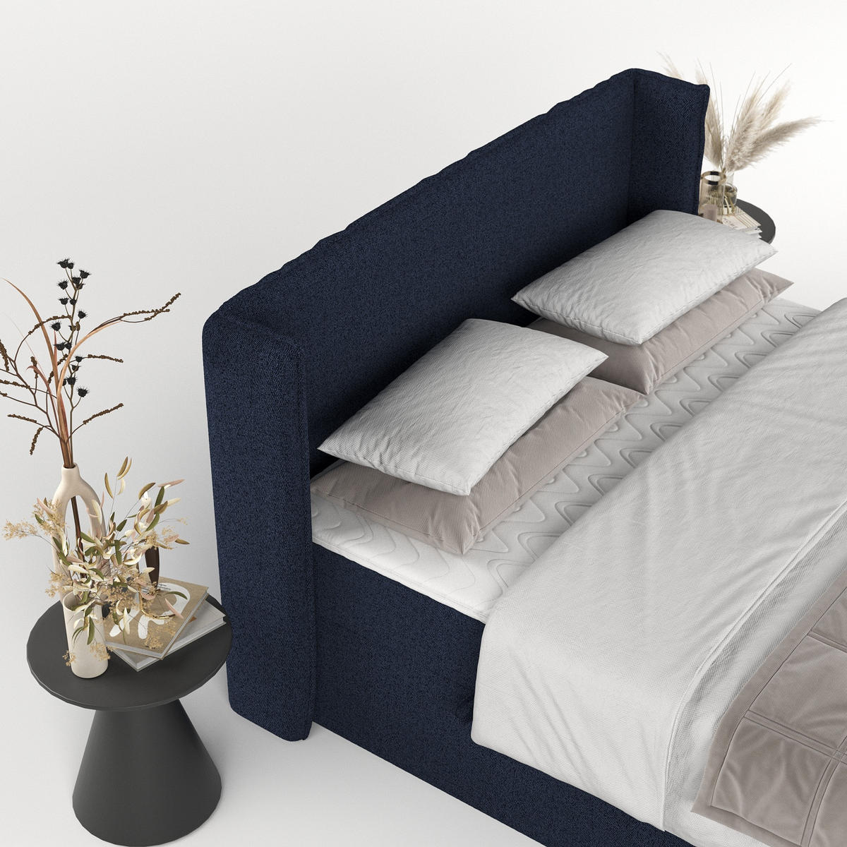 BOXBETT Viva 140/200 cm Marineblau im Riva Stoff - Schwarz/Dunkelblau, Holz/Holzwerkstoff (140/200cm) - AltaBeds