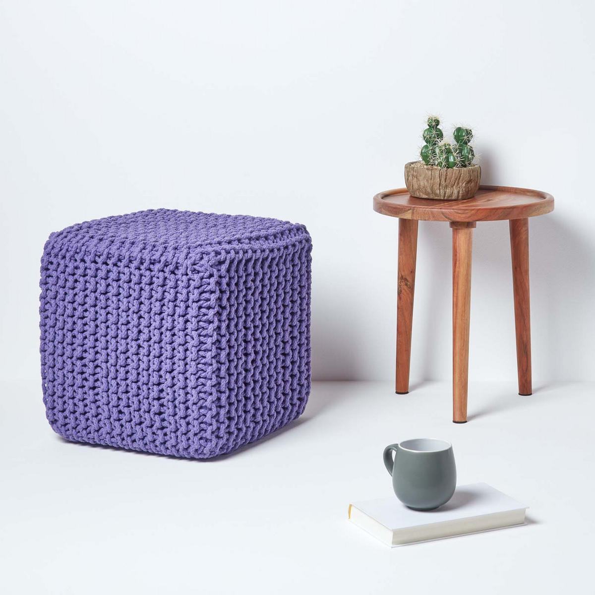 STRICK-POUF lila, Sitzwürfel 35/35/35 cm - Violett, Textil (35/35/35cm) - Homescapes