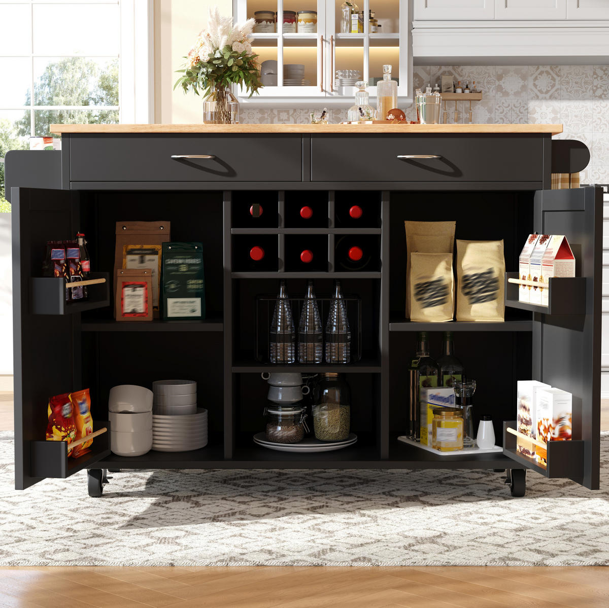 KÜCHENINSEL mit Stauraum 102 x 45 x 92 cm Schwarz - Schwarz, Metall (45/92/102cm) - Beauniv