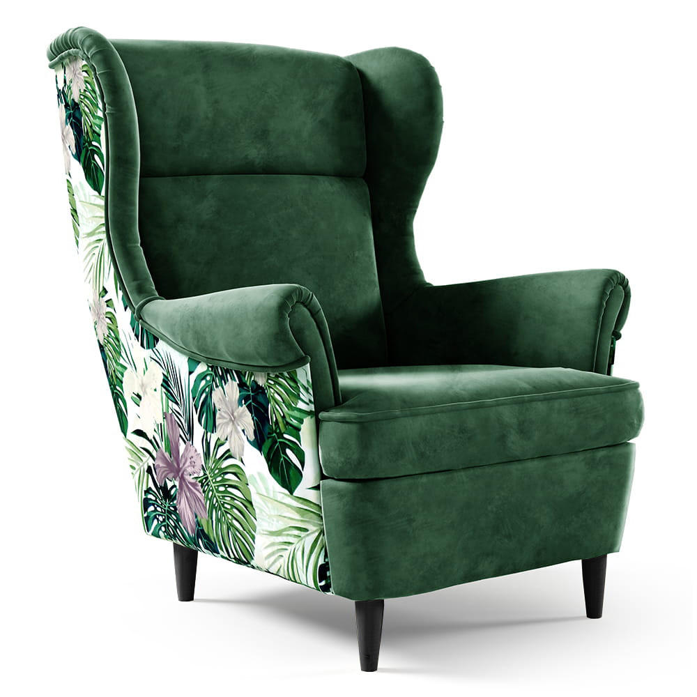 OHRENSESSEL Havana im skandinavischen Stil, Dunkelgrün, mit Beinen in Wengefarbe - Wengefarben/Dunkelgrün, Holzwerkstoff (82/102/92cm) - Beautysofa