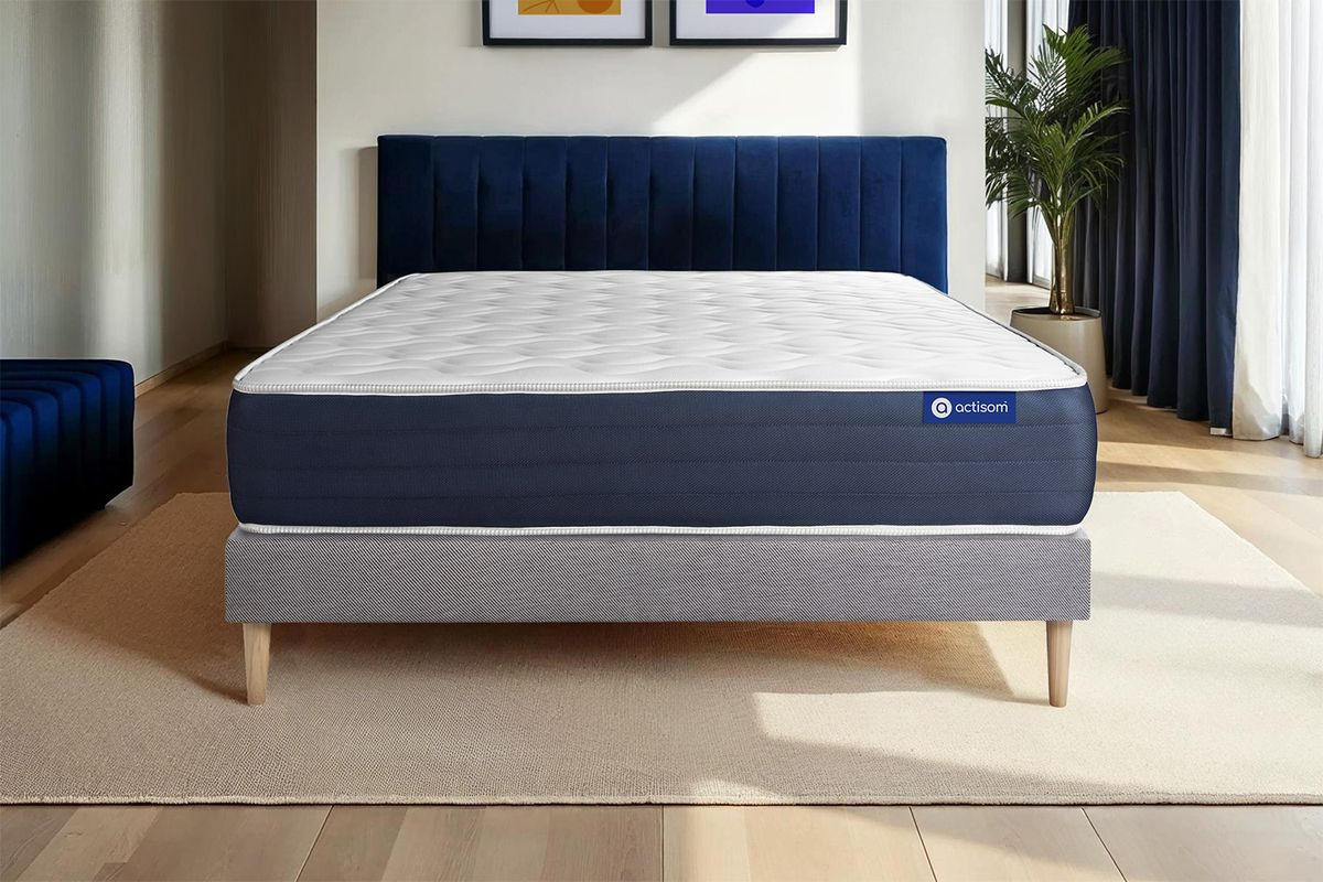 BETT Actimemo sleep Memory-Schaum 160 x 195 cm h1 - Kit Bettgestell Grau - Beige/Grau, Karton/Holz (160/195cm) - ACTISOM