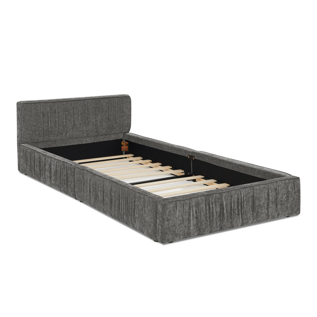 EINZELBETT 90x200 cm Chenille Holzrahmen grau - Dunkelgrau, Kunststoff (90/200cm) - LEBENLANG