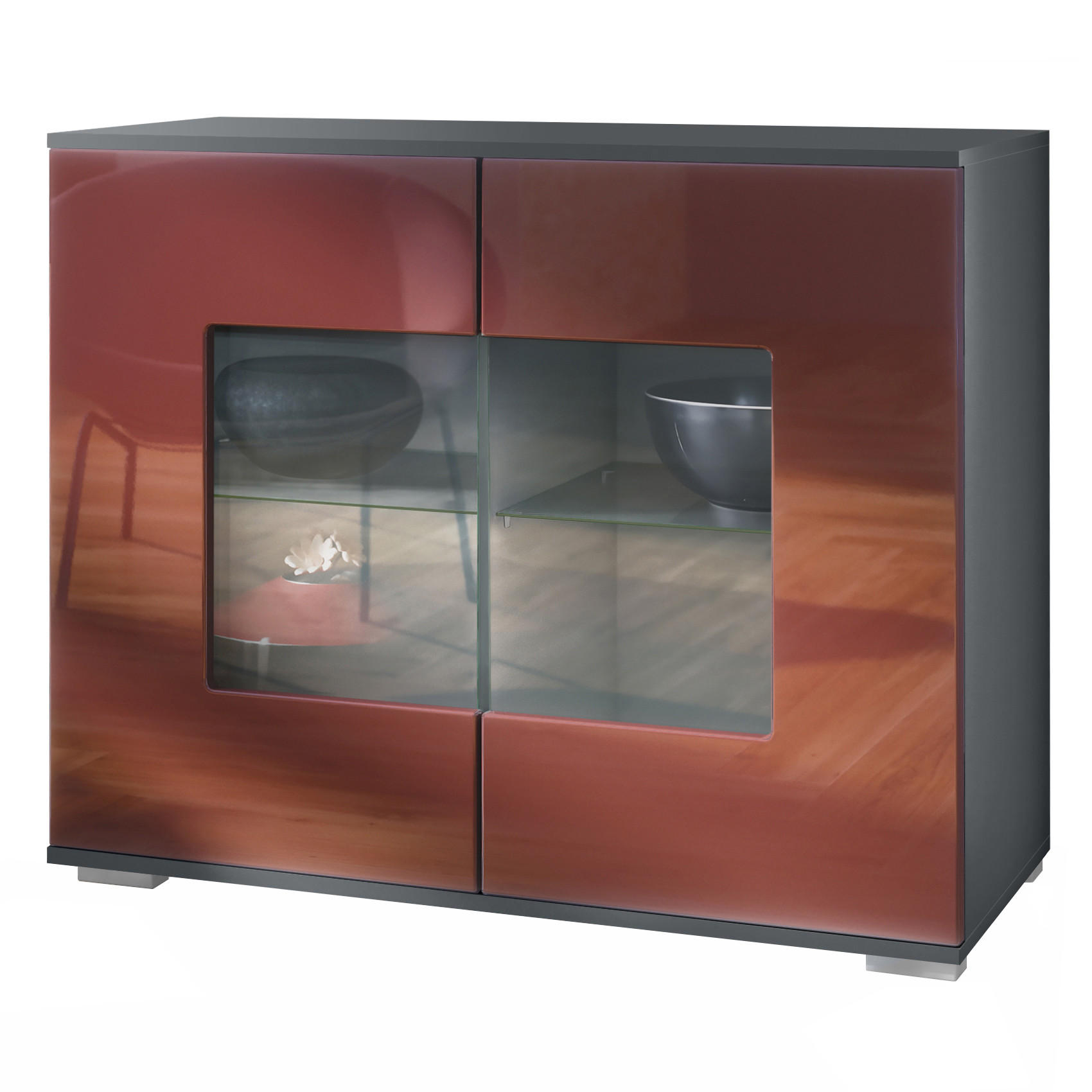 KOMMODE Grömitz Bordeaux Hochglanz - Bordeaux, Holzwerkstoff (92.5/75.5/35cm) - Vladon